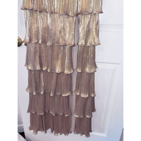 Ieena for Mac Duggal Dress 26541 Womens 4 One Shoulder Black Gold Layered  Gown - Picture 8 of 8